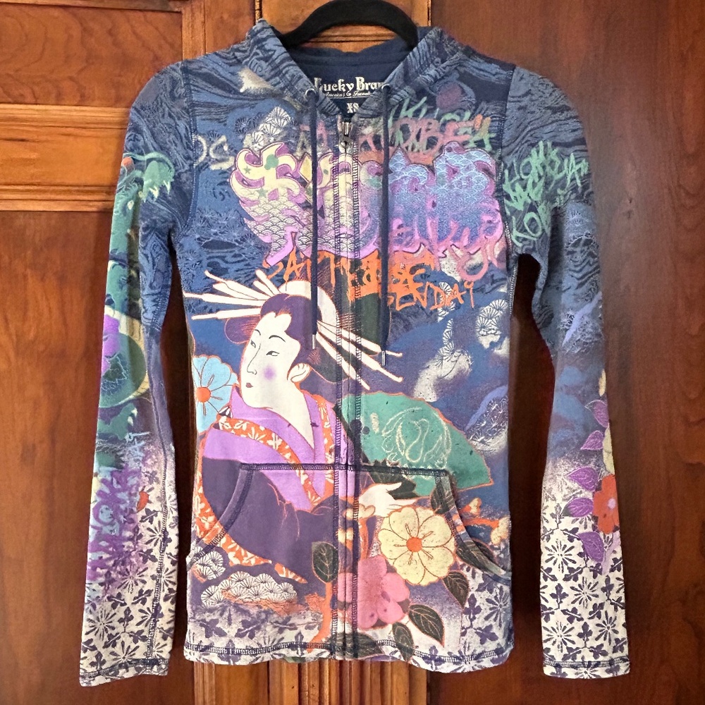 Lucky Brand Sweatshirt Hoodie Asian Geisha Year of the Dragon 2000 Y2K, Size XS - Picture 5 of 16